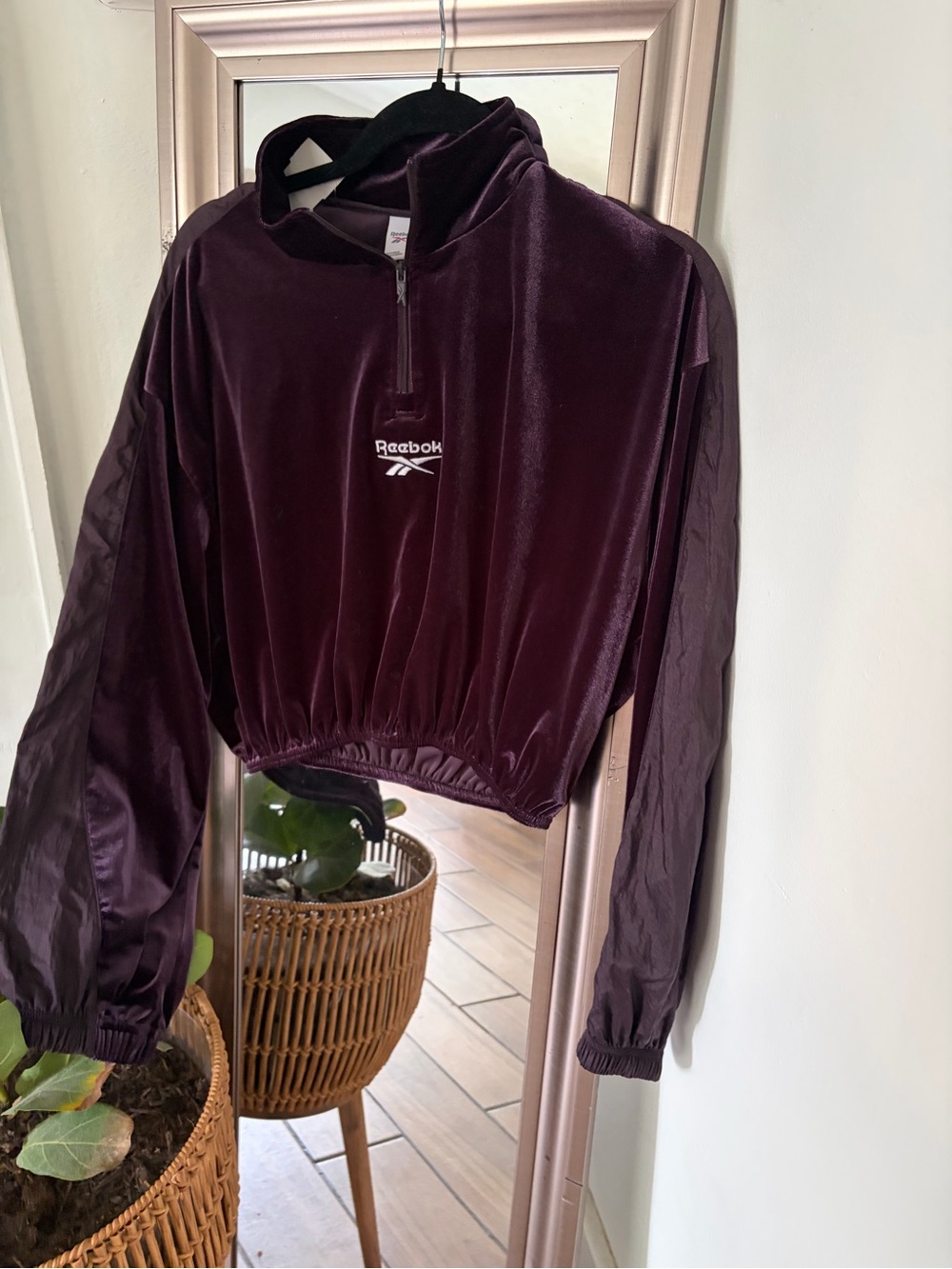 Reebok Y2K Velour Cropped Half Zip Pullover Plum Track Jacket S
